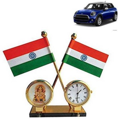 Voyo India quartz watch & hindu god idol Ganesh frame (brass polished pipes) Double Sided Wind Car Dashboard Flag(Nylon)