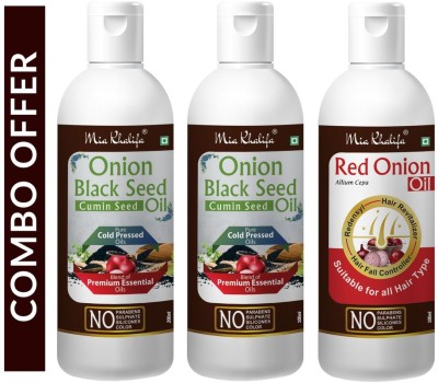 Mia Khalifa Onion Black Seed Hair Oil Preventing Hair Loss & Promoting Hair Growth Oil 200 ML + Onion Black Seed Hair Oil Preventing Hair Loss & Promoting Hair Growth Oil 100 ML + Red Onion Oil with Redensyl + Hair Revitalizer, Hair Regrowth & Hair Fall Control Hair Oil 100 ML (Set of 3 Bottle) (400