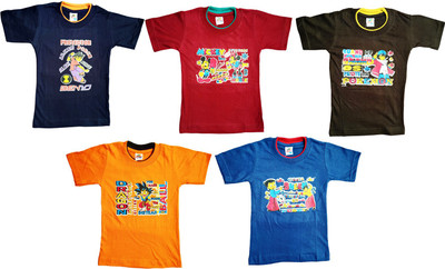 ATXP Baby Boys Printed Cotton Blend Regular T Shirt(Multicolor, Pack of 5)