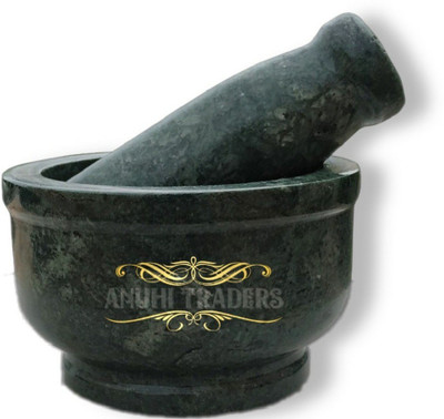 Anuhi Traders Green Marble Imam Dasta/Mortar and Pestle Set/Ohkli Musal/Kharal/Idi Kallu/Khal Musal/Khalbatta/Spice Grinder-4 Inches Marble Masher(Pack of 1)