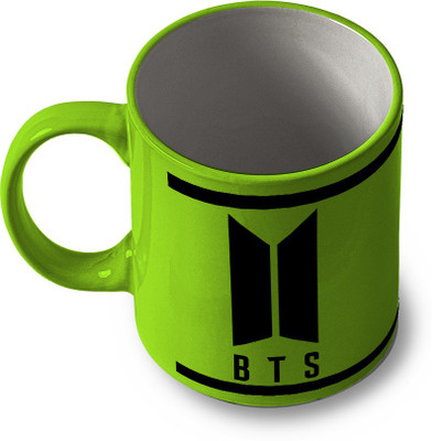 Tee Mafia BTS Army Fluorescent Green Glossy with Print Ceramic Coffee Mug(330 ml)