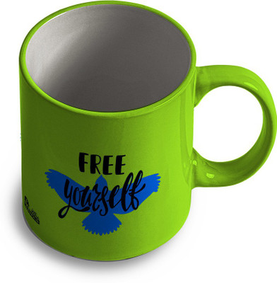 Tee Mafia Free yourself Fluorescent Green Glossy with Print Ceramic Coffee Mug(330 ml)