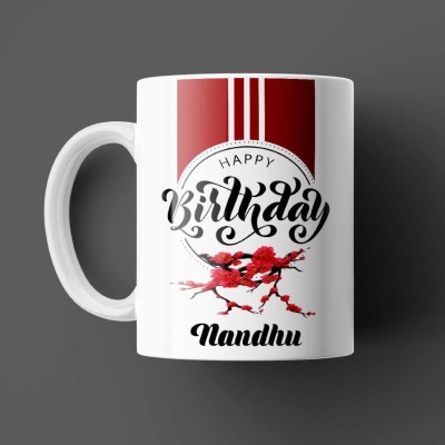 Beautum Happy Birthday Nandhu Name White Ceramic Coffee Model:BHYBD013859 Ceramic Coffee Mug(350 ml)