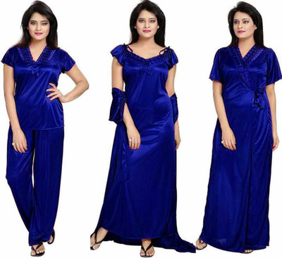 UWNAQA Women Nighty with Robe(Blue)