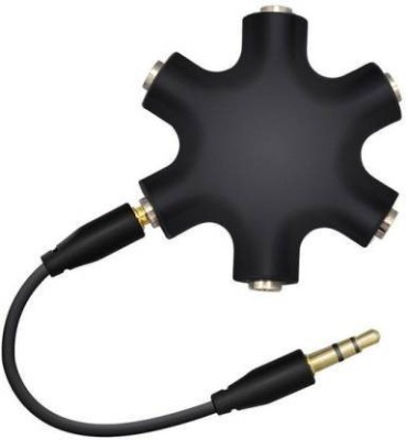 Gabbar Black 6 Port 3.5mm Stereo Audio Splitter Adapter Headset Headphone Earphone Hub with 20cm Aux Cable - Black Phone Converter(Android, iOS)