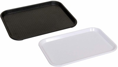Everbuy Plastic Serving Tray Platter Rectangular Shape Plastic Trays for Drink Breakfast Tea Dinner Coffee Salad Food for Dinning Table Home Kitchen 11 x 14 Inches Black & White Set of 2 (MADE IN INDIA ) Tray(Pack of 2)