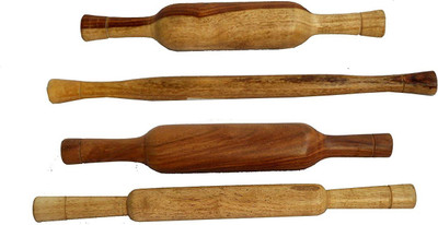 NOHUNT Wooden Premium Quality Rolling Pin for Roti/Chapati/Phulka/Papad Maker Combo of 4-Pieces Rolling Pin(Brown, Pack of 4)