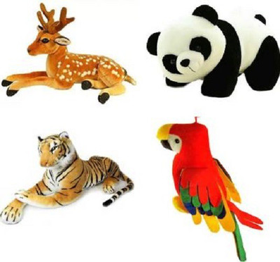 RBB HUB soft toy deer and tiger and parrot and cute panda - 32 cm (Multicolor)  - 32 cm(Multicolor)