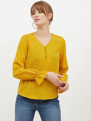 HARPA Casual Full Sleeve Solid Women Yellow Top