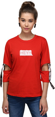 Neoen Casual 3/4 Sleeve Printed Women Red Top