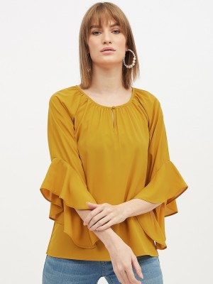 HARPA Casual 3/4 Sleeve Solid Women Yellow Top