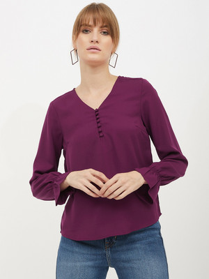 HARPA Casual Full Sleeve Solid Women Purple Top