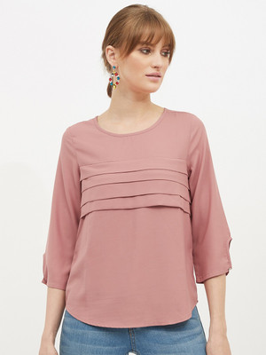 HARPA Casual 3/4 Sleeve Solid Women Pink Top