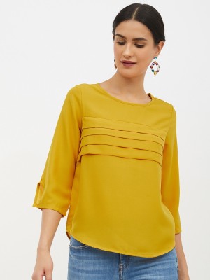HARPA Casual 3/4 Sleeve Solid Women Yellow Top