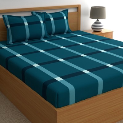 Home Ecstasy 140 TC Cotton Double Checkered Flat Bedsheet(Pack of 1, Blue)