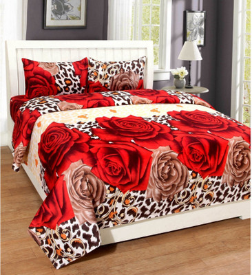 KHWAISH KOLLECTION 141 TC Polycotton Double Printed Flat Bedsheet(Pack of 1, Multicolor)