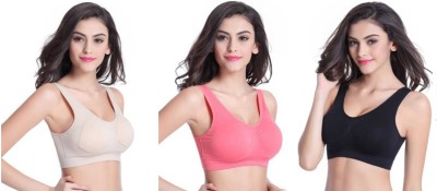 LX PRODUCTS Women Sports Non Padded Bra(Beige, Pink, Black)