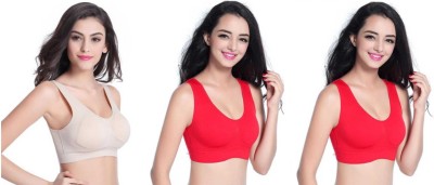 LX PRODUCTS Women Sports Non Padded Bra(Beige, Red)