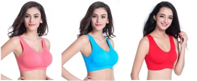 LX PRODUCTS Women Sports Non Padded Bra(Pink, Blue, Red)