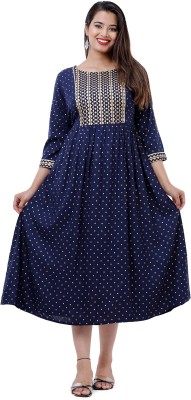 Ashta Vinayak Creations Women Printed, Polka Print Flared Kurta(Blue)