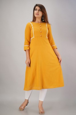 FabbibaPrints Women Embroidered Straight Kurta(Yellow)