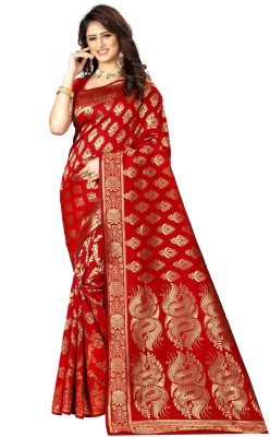 Shoppershopee Woven Banarasi Pure Silk, Lace Saree(Red)