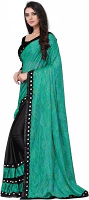 SHOP LADY Solid/Plain Bollywood Lycra Blend Saree(Black, Light Green)