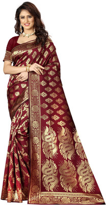 Shoppershopee Woven Banarasi Pure Silk, Lace Saree(Maroon)