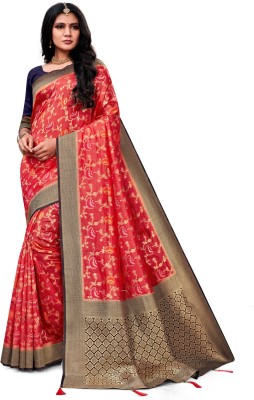 Mehrang Woven, Embellished Kanjivaram Silk Blend, Jacquard Saree(Pink)