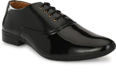 KIATU Men's Synthetic Leather Black Formal Shoes Lace Up For Men(Black)