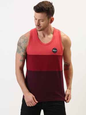 DIFFERENCE OF OPINION Colorblock Men Round Neck Red T-Shirt