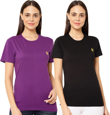 MACK JONNEY Solid Women Round Neck Multicolor T-Shirt