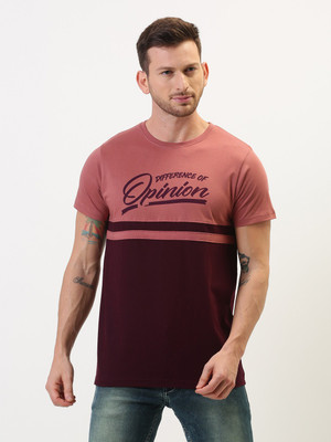DIFFERENCE OF OPINION Typography Men Round Neck Pink T-Shirt