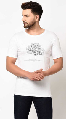 FASHLOOK Printed Men Round Neck White T-Shirt