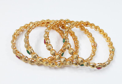 rayie collection Copper Gold-plated Bangle Set(Pack of 4)