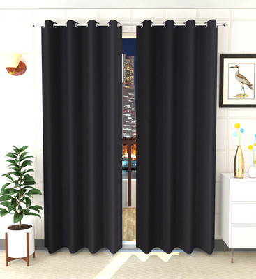 Homefab India 152.4 cm (5 ft) Polyester Blackout Window Curtain (Pack Of 2)(Solid, Black)