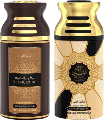 Lattafa Iconic Oudh And Urooq Al Oud Perfumed Body Spray Perfume Body Spray  -  For Men & Women(250 ml, Pack of 2)