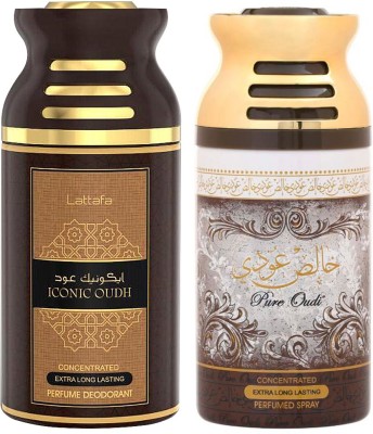 Lattafa Iconic Oudh and PURE OUDI Perfumed Body Spray Perfume Body Spray  -  For Men(250 ml, Pack of 2)