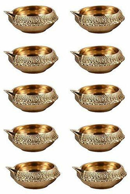 KAYKON 10 Brass Kuber Diya for Diwali Deepak Oil Lamp For Mandir and Diwali Gift (2.5 inch) Brass (Pack of 10) Table Diya Set(Height: 1 inch)