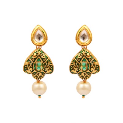 Pearlz Ocean Pearlz Gallery KUNDAN MEENA WHITE Pearl Round studds in OVAL Shap Pearl Alloy Drops & Danglers