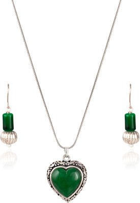 JFL Jewellery for Less Brass Silver Green Jewellery Set(Pack of 1)