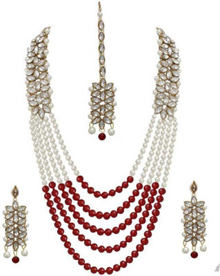 jatin imitation Metal Gold-plated Red, White Jewellery Set(Pack of 1)