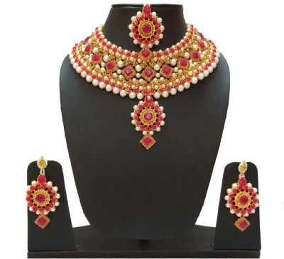 jatin imitation Metal Gold-plated Red, Gold Jewellery Set(Pack of 1)