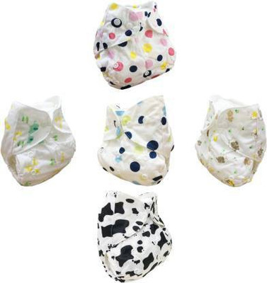 Chinmay Kids Baby Washable Printed Cloth Diaper Nappies with Baby Cloth Diaper Insert Pads Combo (Set of 5 Diaper)
