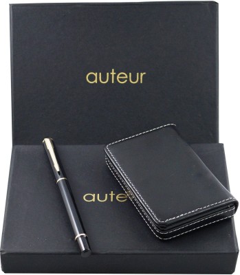 auteur Corporate Collection Black Color Cardholder with Designer Black Color Pen with Golden Trims Pen Gift Set(Pack of 2)
