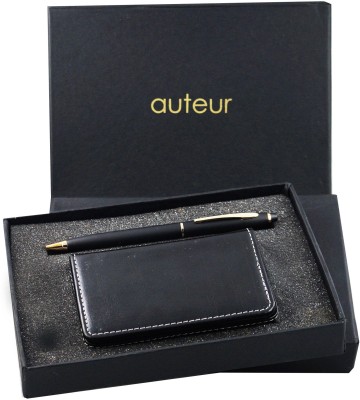auteur 2-in-1, Gift Set,A Roller Ball Pen, A Premium RFID Safe Card Wallet, In Black Color With Golden Clip Metal Pen & PU Leather Body ATM/Debit/Credit/Visiting Card Holder, Packed in an Attractive Box. Pen Gift Set(Pack of 2, Blue)