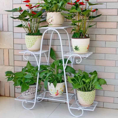 Neo Zakaria Metal 6 Pot Stand Multiple Flower Pot Holder Shelves Rack Stand For Balcony Plant Container Set(Metal)