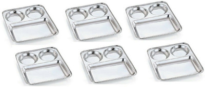 PARDEEP KHERA bhojan thal ,set of 6 bhojan thal, 3 in 1 Sectioned Plate(Pack of 6)