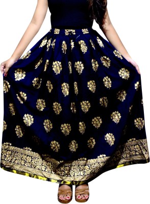 Kastoori Collection Floral Print Women Flared Dark Blue Skirt