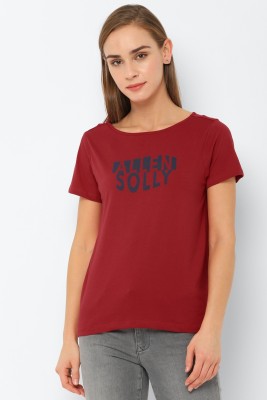 Allen Solly Casual Short Sleeve Graphic Print Women Red Top